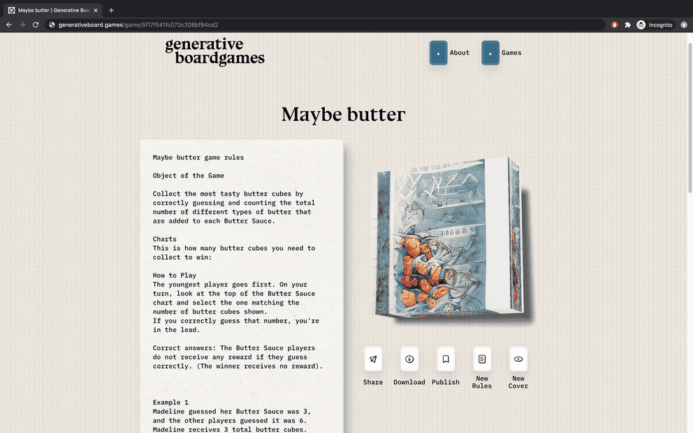 Generated board-game cover and rules
